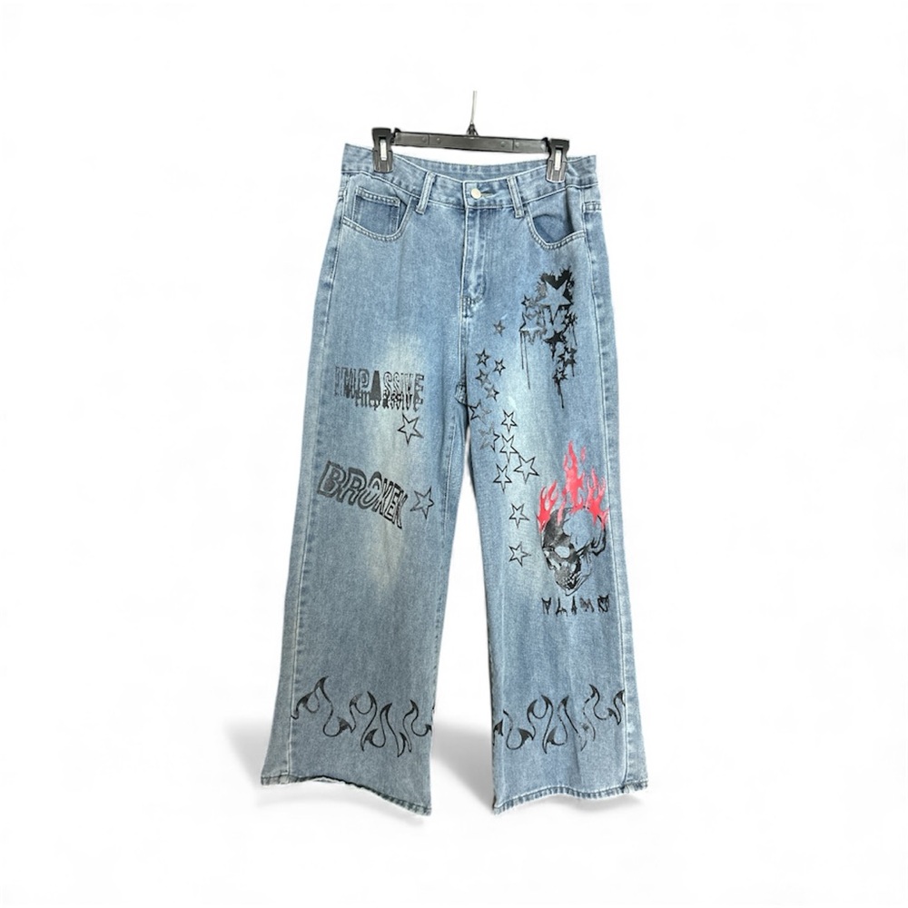 Women's high waisted Grunge Punk Figure Graphic jeans size Large